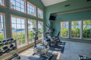 Gym equipment near a window